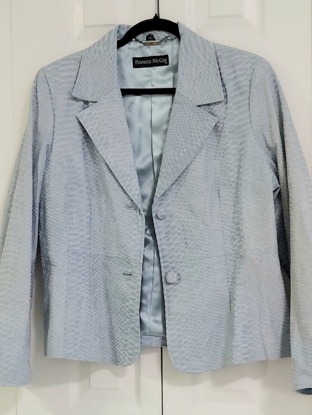Pamela McCoy Jacket, Size L, Light Blue, Genuine Leather Snakeskin